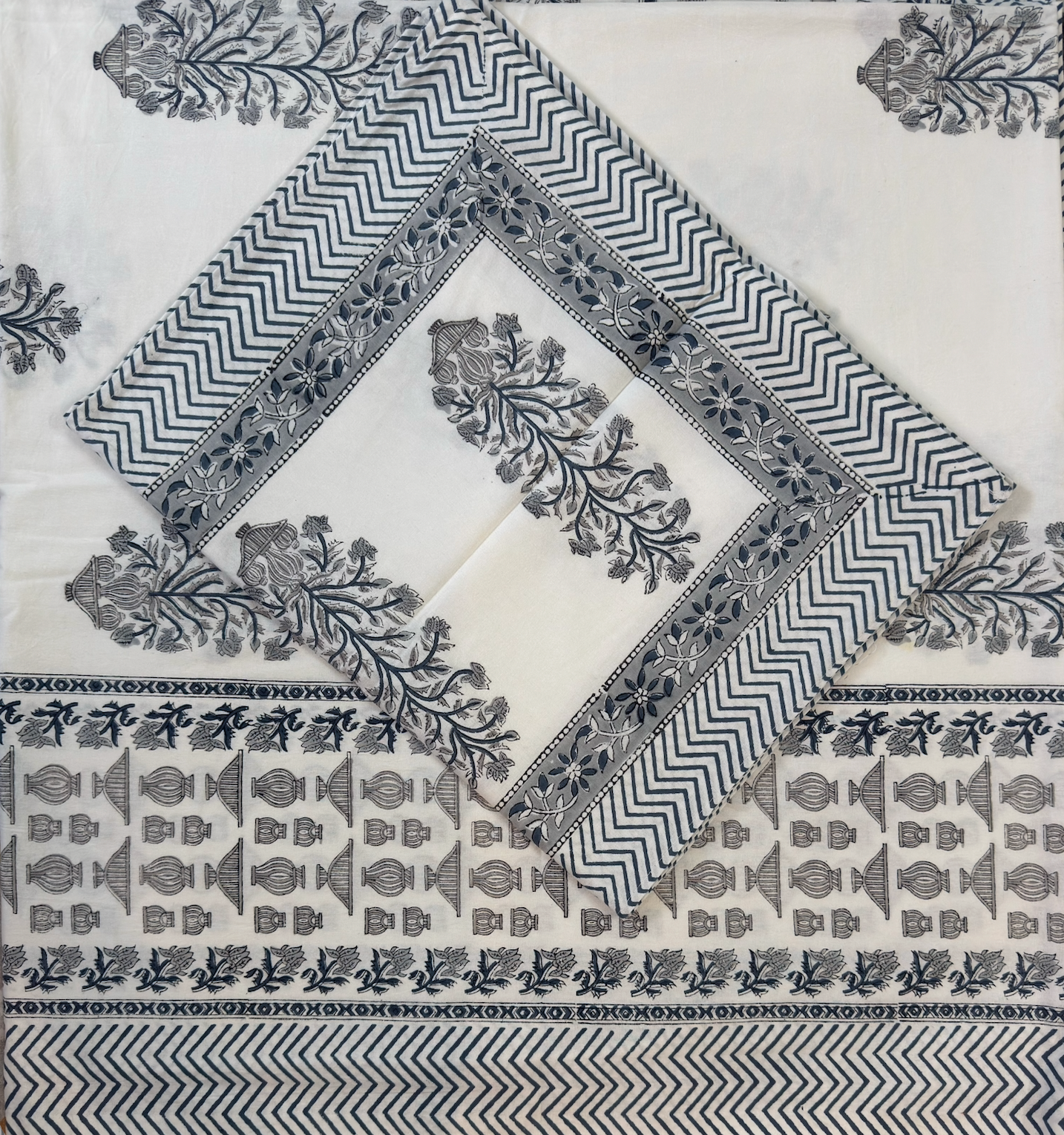 Jaipuri Premium Cotton Bedsheet with Marigold Vine Motifs