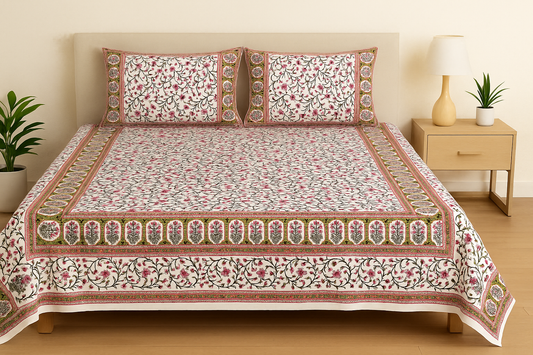 JAIPURI ROYAL PREMIUM COTTON BEDSHEET WITH ROSE PRINT