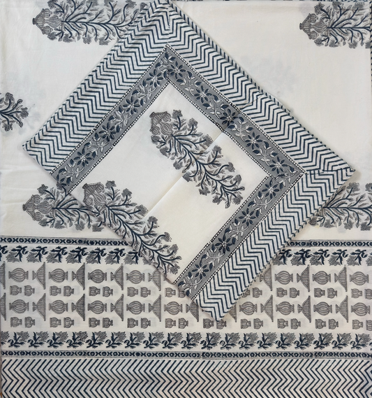 Jaipuri Premium Cotton Bedsheet with Marigold Vine Motifs
